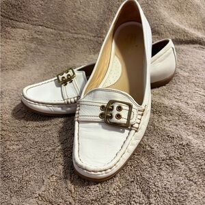 Coach White Leather Loafers with Buckle